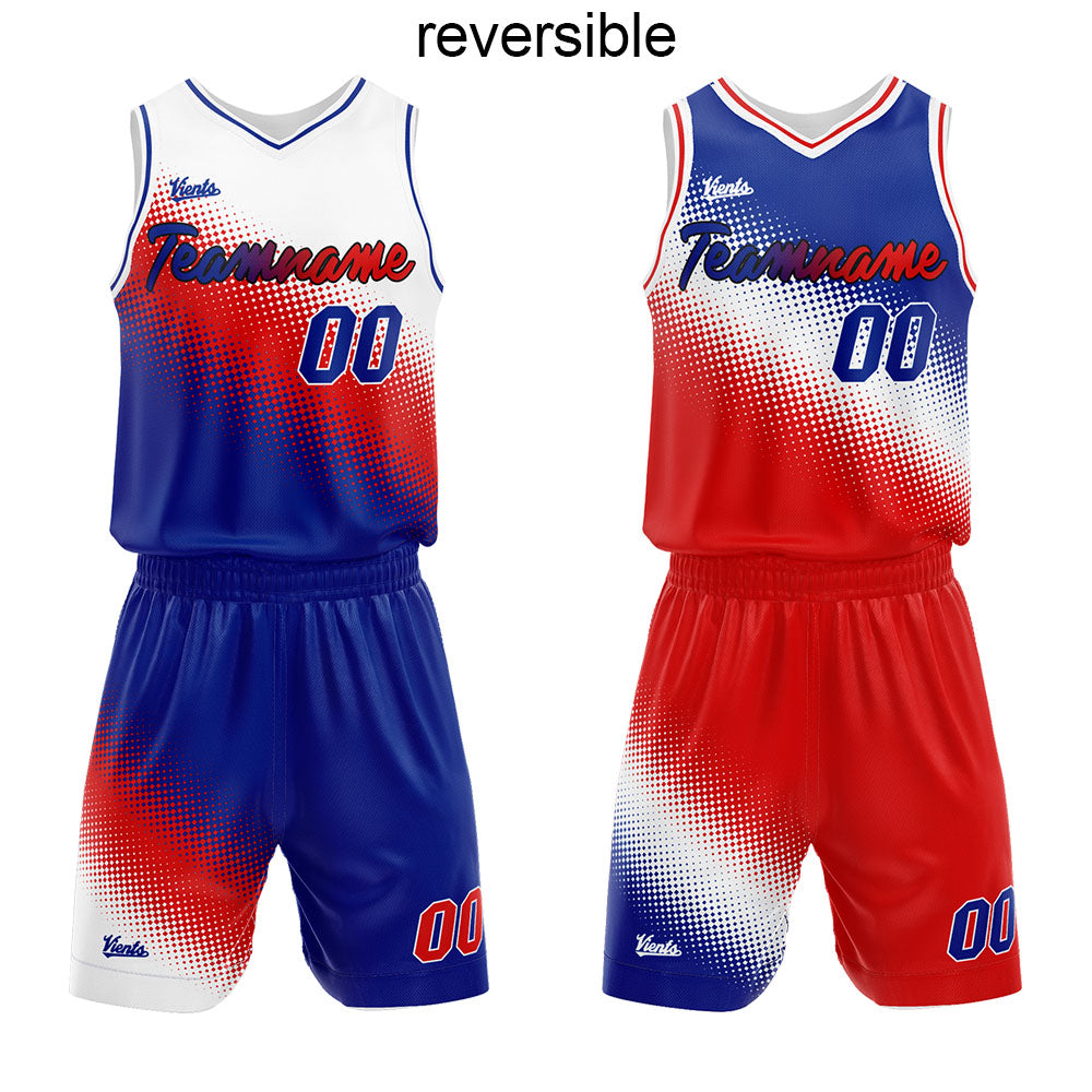 Red White and Blue Reversible Custom Basketball Uniform 