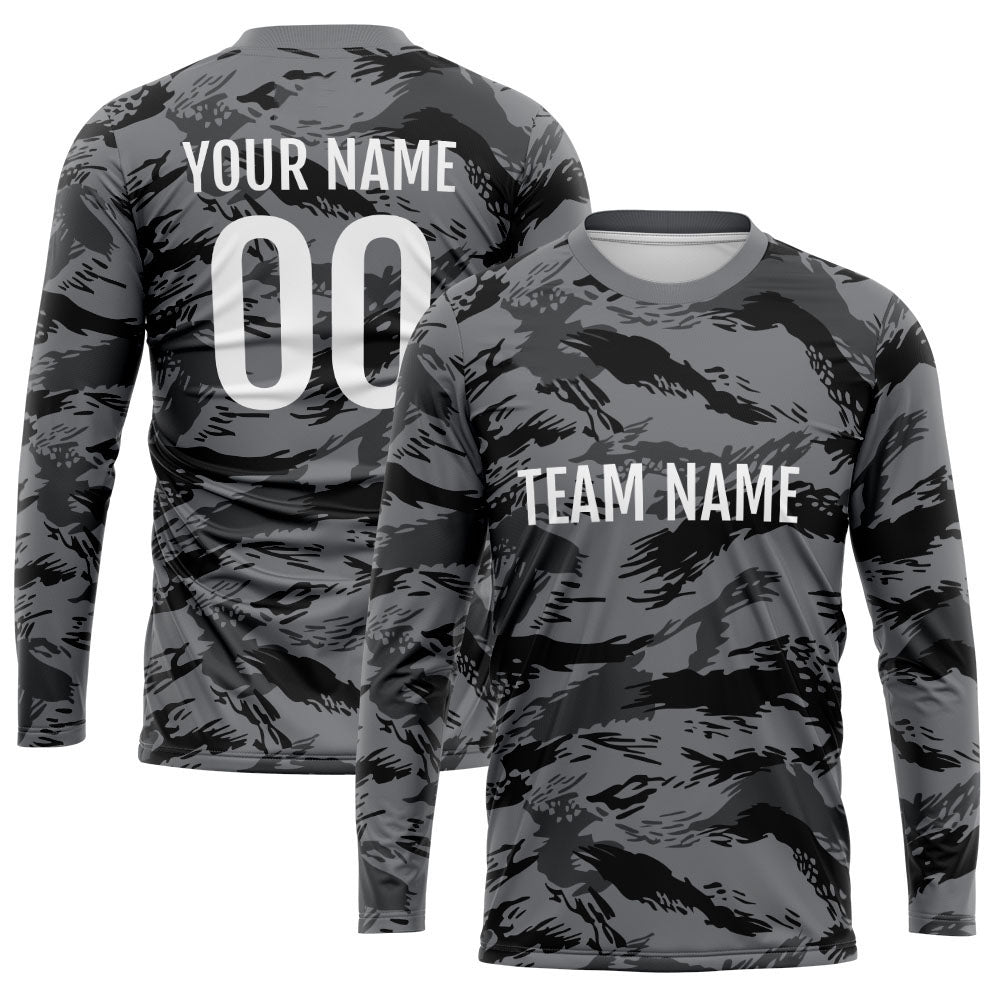 Custom Basketball Soccer Football Shooting Long T-Shirt for Adults and KidsCamouflage Black