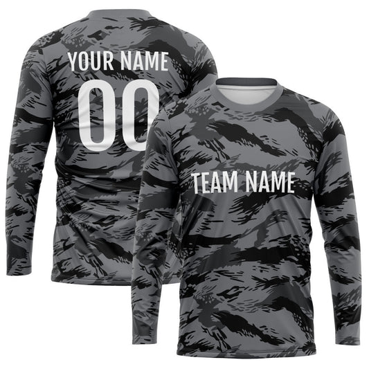 Custom Basketball Soccer Football Shooting Long T-Shirt for Adults and KidsCamouflage Black
