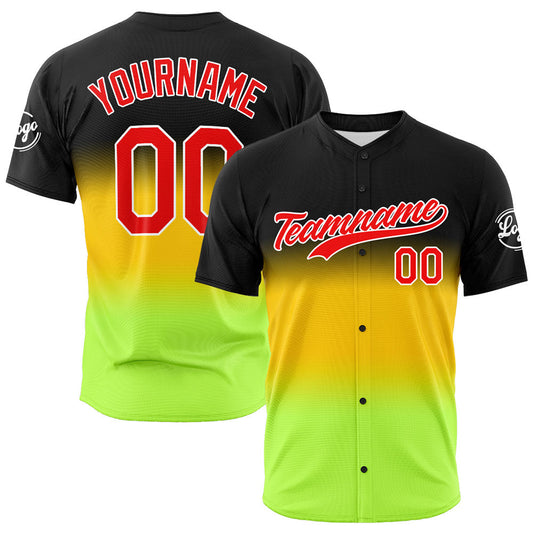 Custom Full Print Design Baseball Jersey Black-Yellow-Neon Green