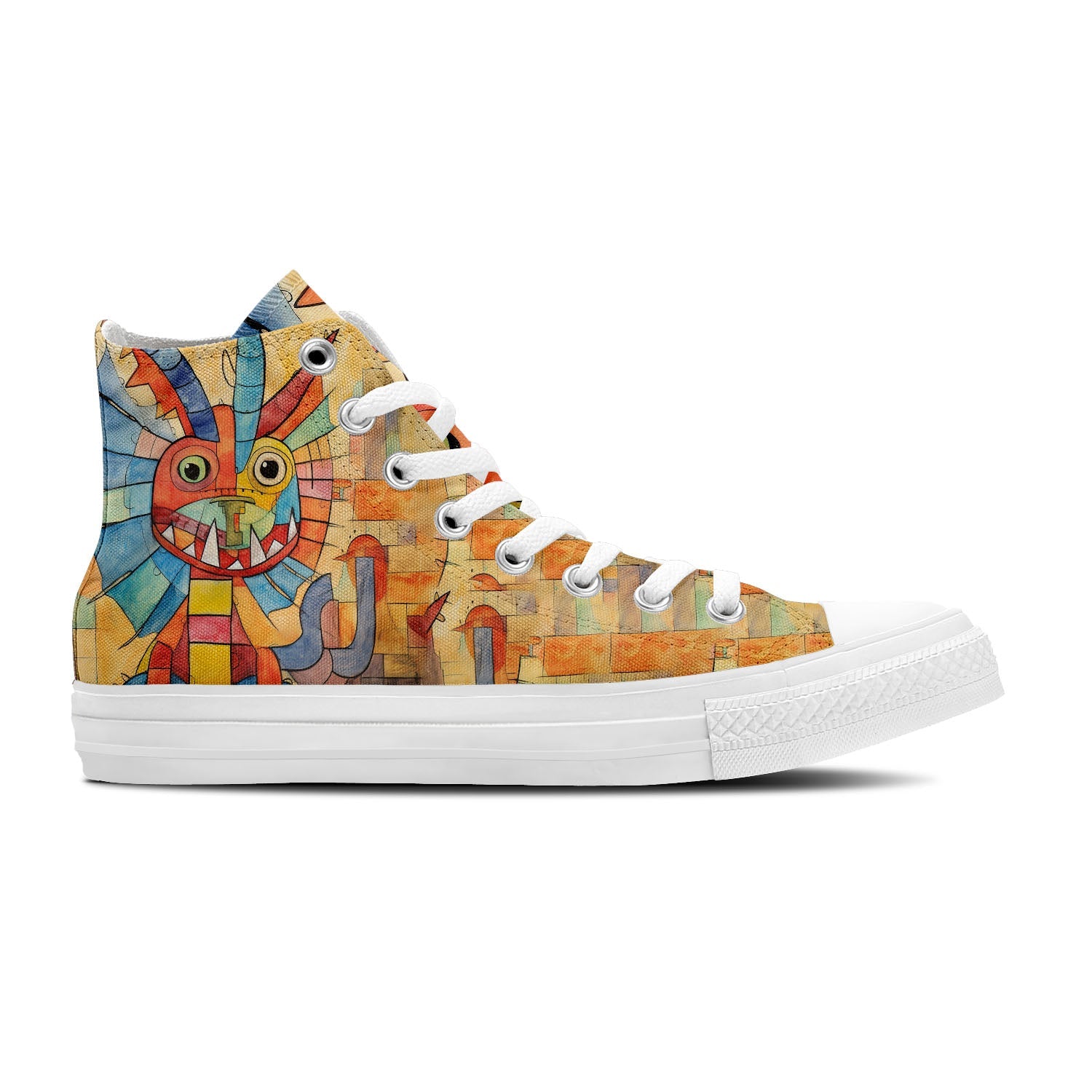 Odyssey of the Ancients: Men and Women's Mid-Top Canvas Shoes - Elevate Your Style with Central-High Canvas Shoes Featuring the Whimsical Wonders of Artistic Dinosaur Artistry