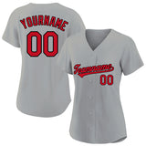 customized authentic baseball jersey gray red-black mesh