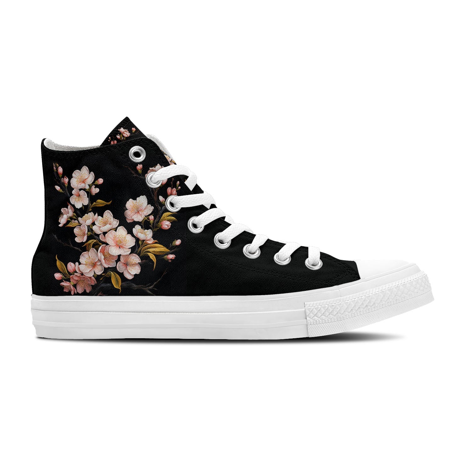 Petals in Motion: Elevate Your Style with Central-High Canvas Shoes - Unisex Floral Fashion, Blooming with Plum Blossom Elegance
