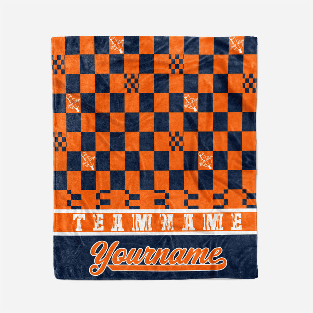 custom ultra-soft micro fleece blanket navy-orange