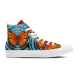 Ethereal Wings: Elevate Your Style with Men and Women's Mid-Top Canvas Shoes - Captivating Op Art Butterfly Designs in Every Stride