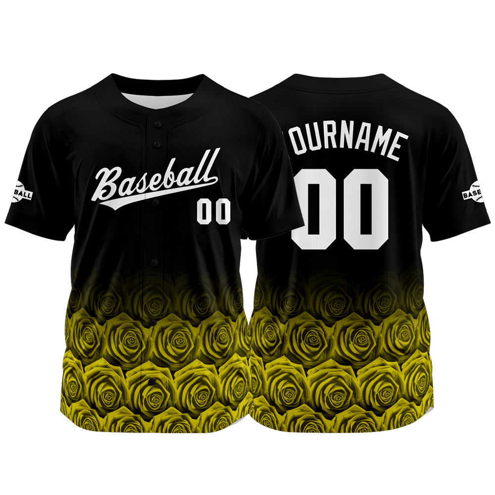 Custom Full Print Design Baseball Jersey rose-yellow