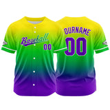 Custom Full Print Design Baseball Jersey purple-green-yellow