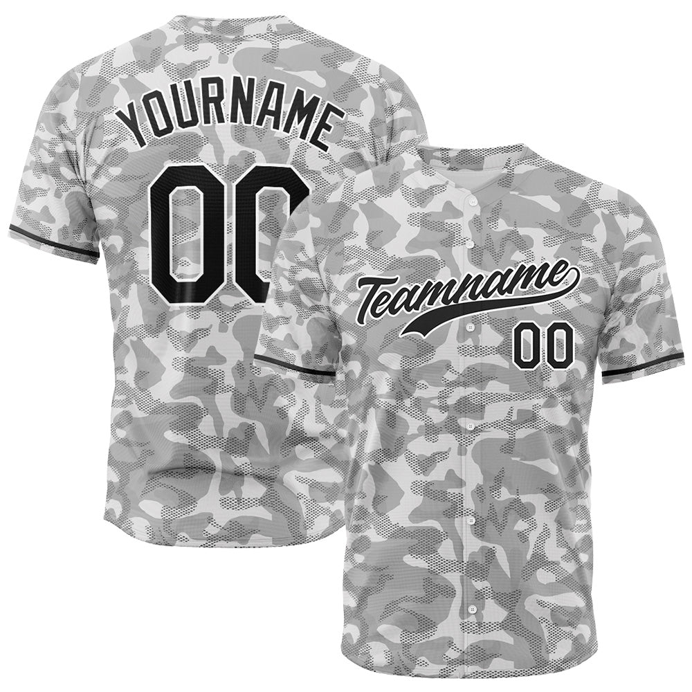 Custom Full Print Design Baseball Jersey gray camouflage