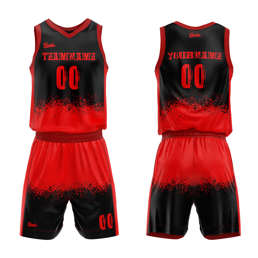 custom mottled basketball suit kids adults personalized jersey red-black