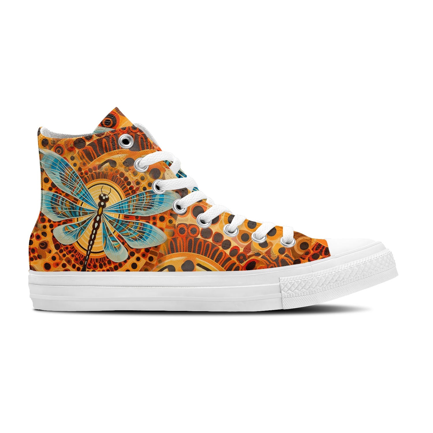 Ethereal Wings: Elevate Your Style with Men and Women's Mid-Top Canvas Shoes - Captivating Op Art Dragonfly Designs Taking Flight with Every Step