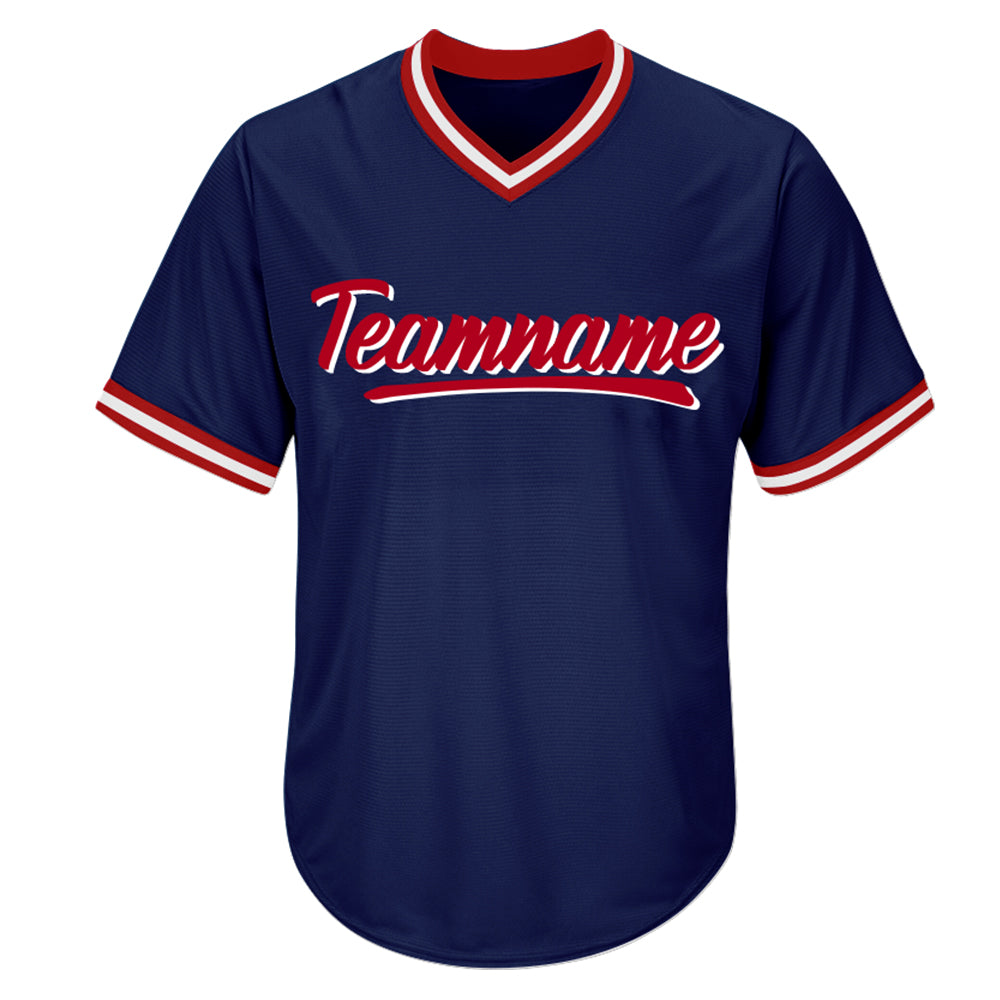 custom baseball jersey shirt navy-red-white