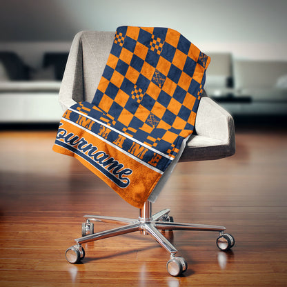custom ultra-soft micro fleece blanket orange-navy