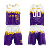 custom city silhouette basketball suit kids adults personalized jersey purple-white