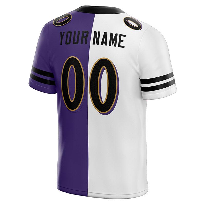 Custom Purple Black-White Mesh Split Fashion Football Jersey