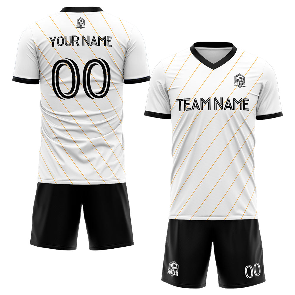 custom soccer set jersey kids adults personalized soccer white-black