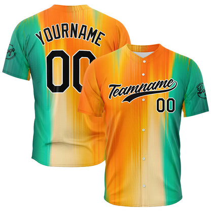 Custom Full Print Design Baseball Jersey Orange-Green