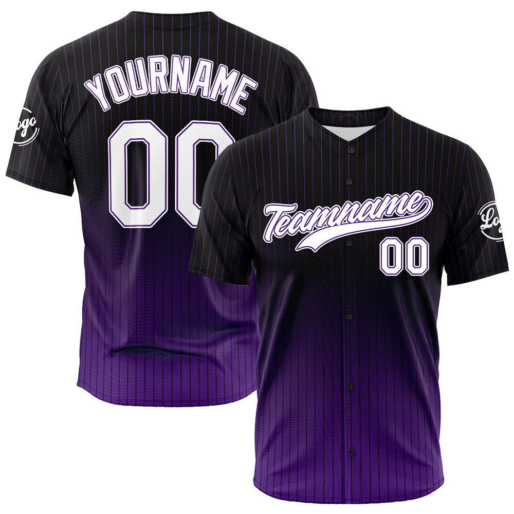 Custom Full Print Design Baseball Jersey Black-Purple