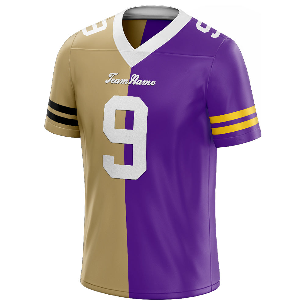 custom authentic split fashion football jersey gold-purple mesh