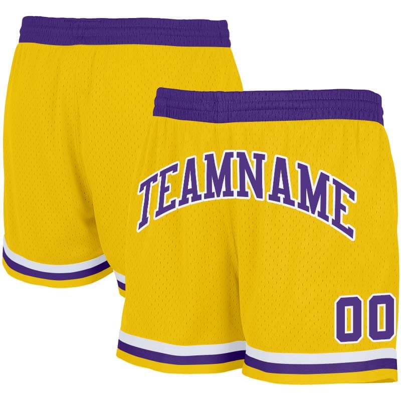 custom black-yellow-purple authentic throwback basketball shorts