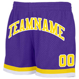 custom purple-yellow-white authentic throwback basketball shorts