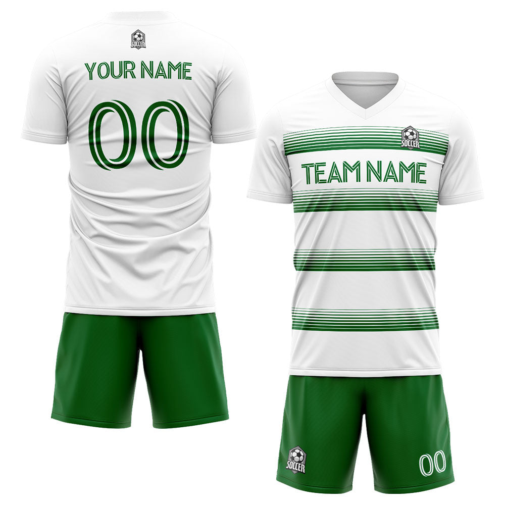 custom soccer set jersey kids adults personalized soccer white-green