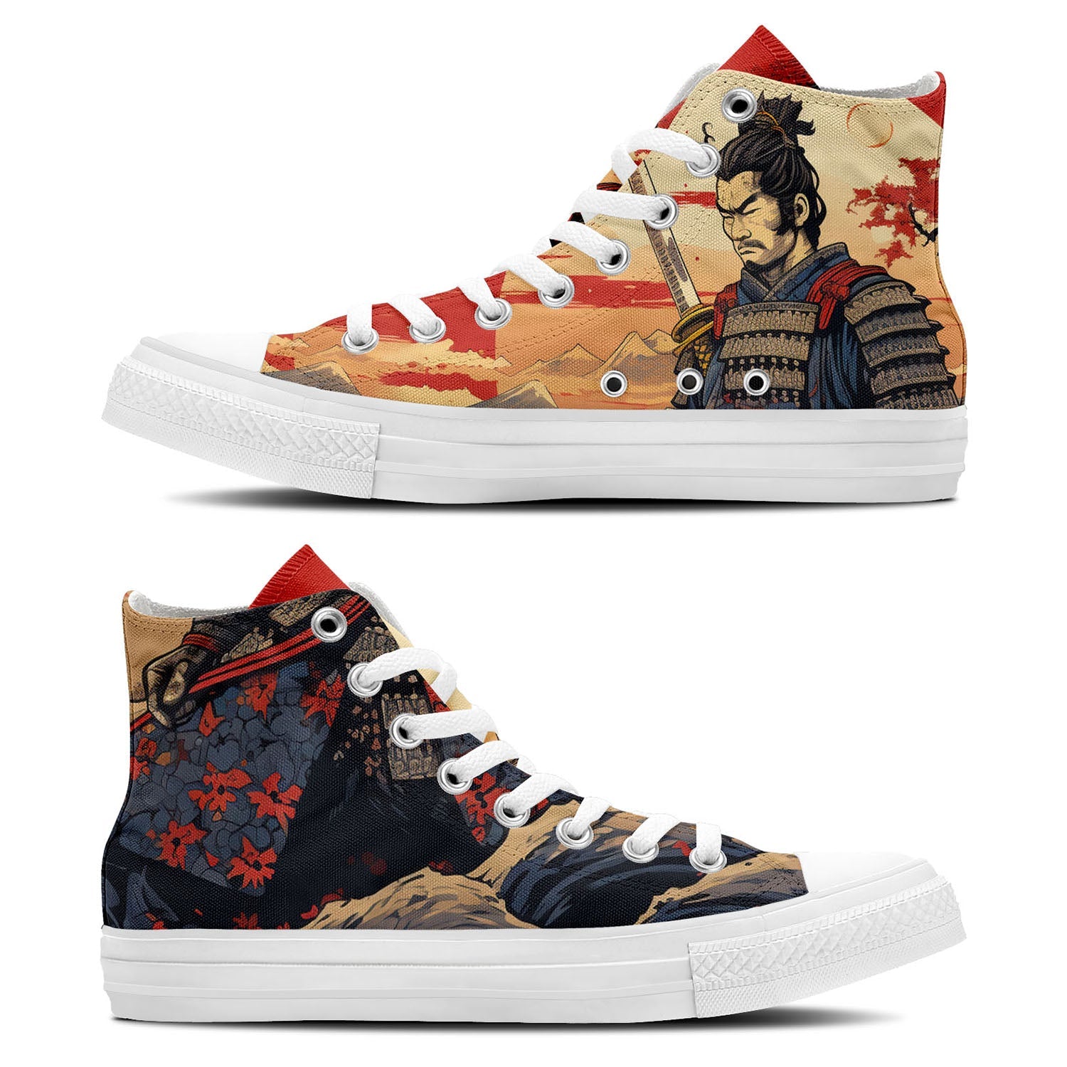 Bushido Elegance: Men and Women's Mid-Top Canvas Shoes - Embrace the Way of the Warrior in Every Stride