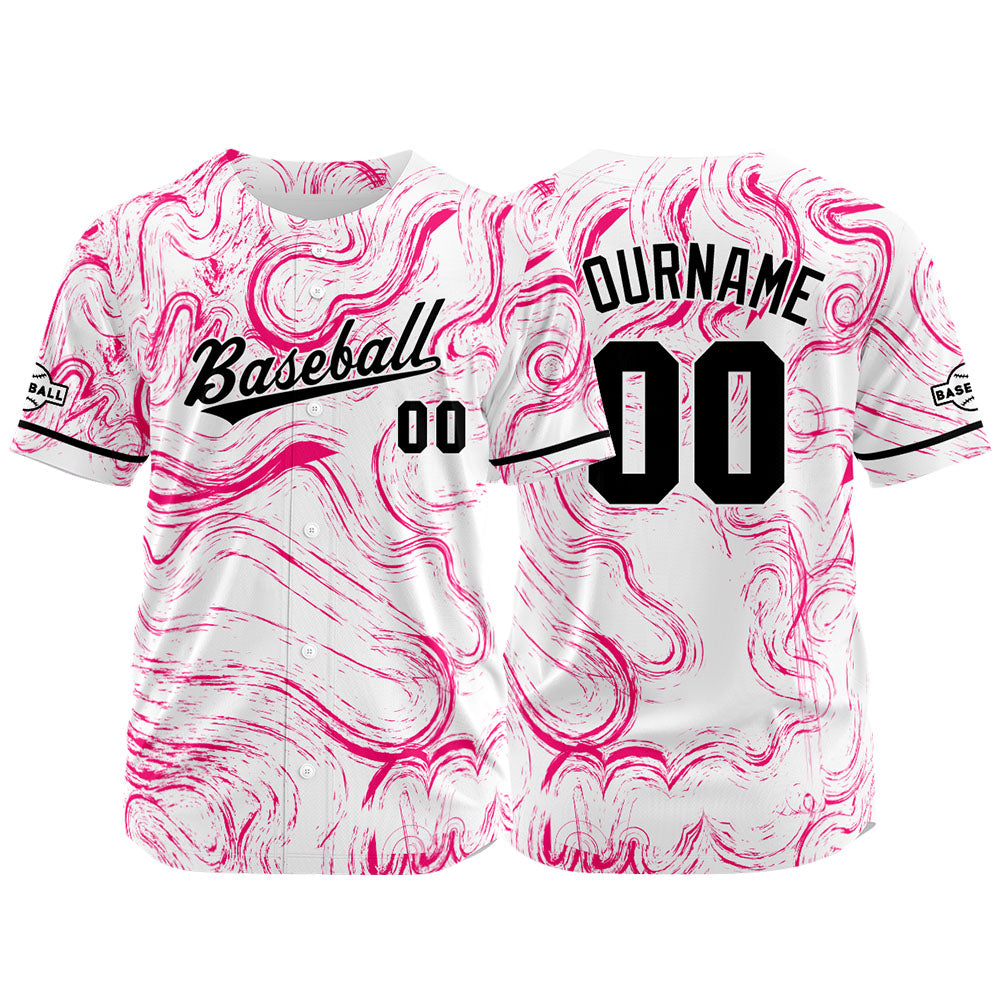 Custom Full Print Design Baseball Jersey white-pink