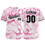 Custom Full Print Design Baseball Jersey white-pink