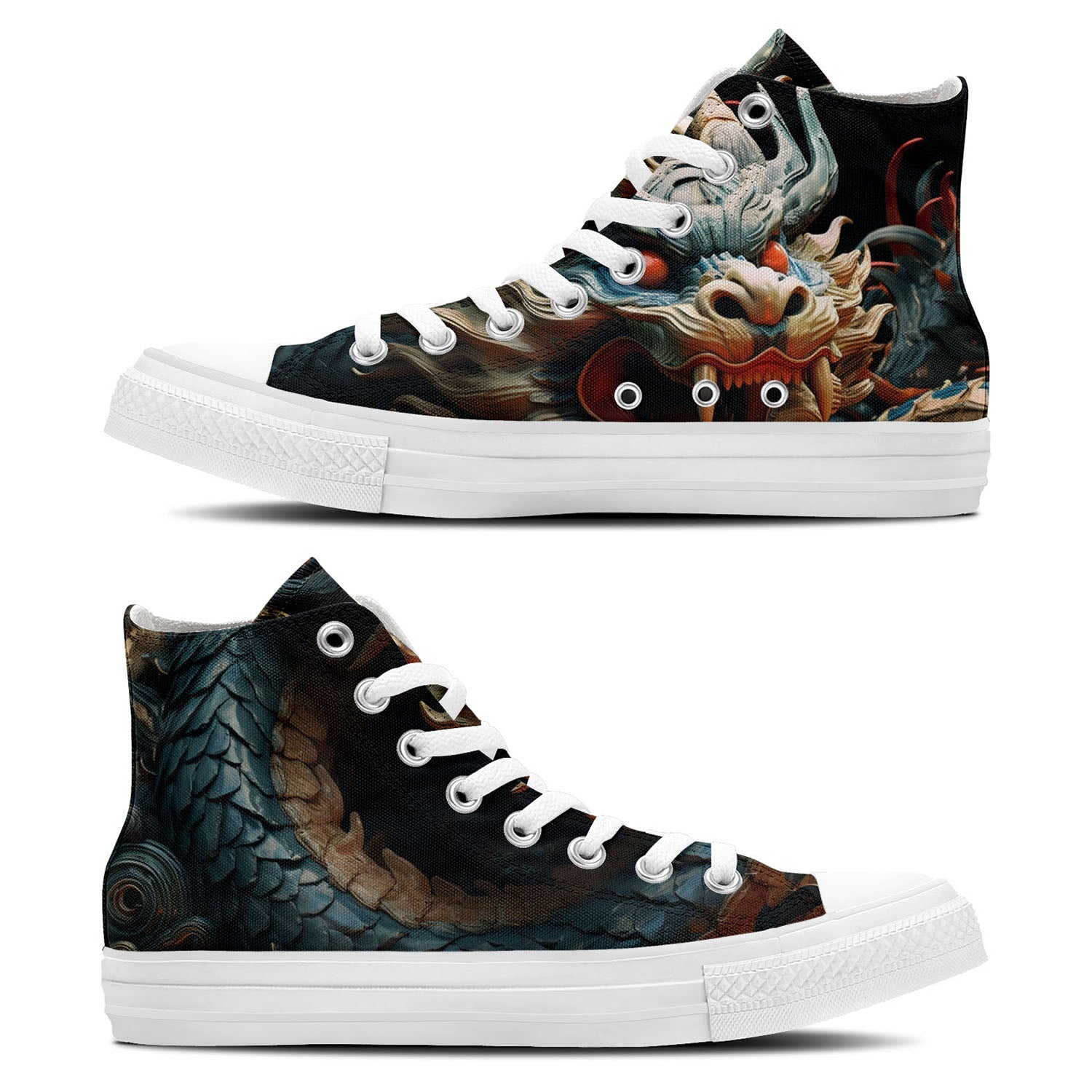 Elevate Your Style with Dragon-Inspired Mid-Top Canvas Shoes - Unisex Fashion Statement