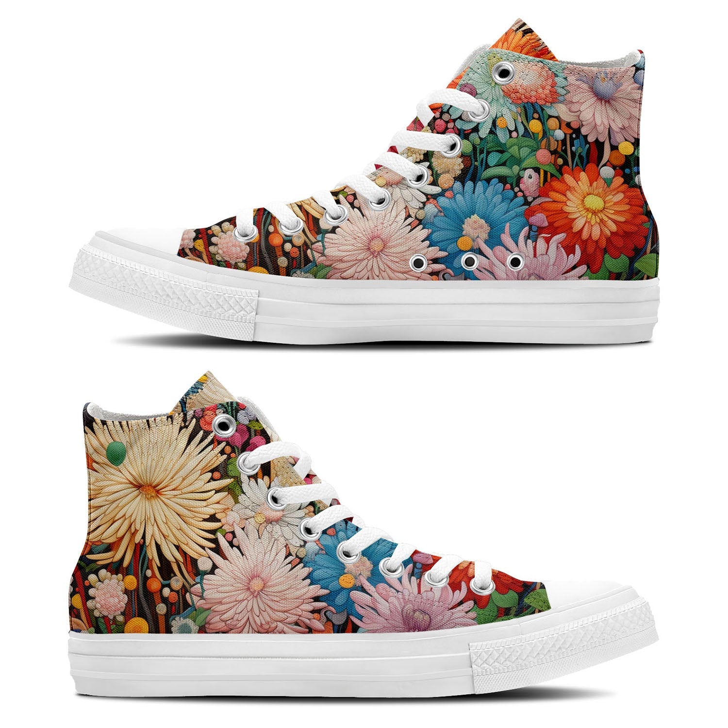 Artistic Petals: Unleash Your Creativity with Central-High Canvas Shoes - Unisex Fashion Adorned with the Captivating Playfulness of Chrysanthemum Prints
