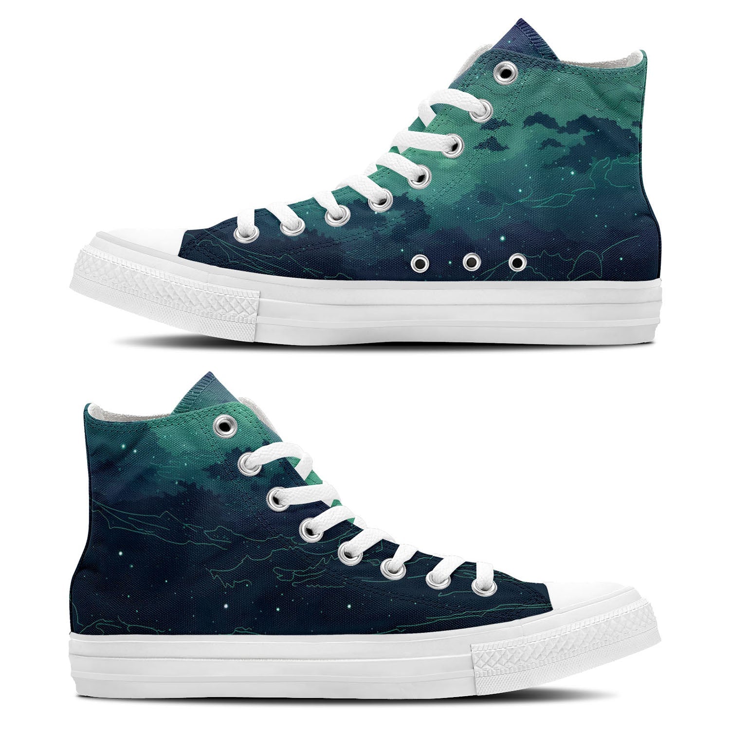 Nocturnal Chic: Central-High Canvas Shoes featuring Starlit Sky – A Stylish Choice for Both Genders