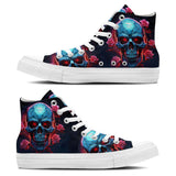 Skull Symphony: Unisex Mid-Top Canvas Shoes - Step into a Vibrant Melody of Color with Skull-inspired Pencil Art for Men and Women