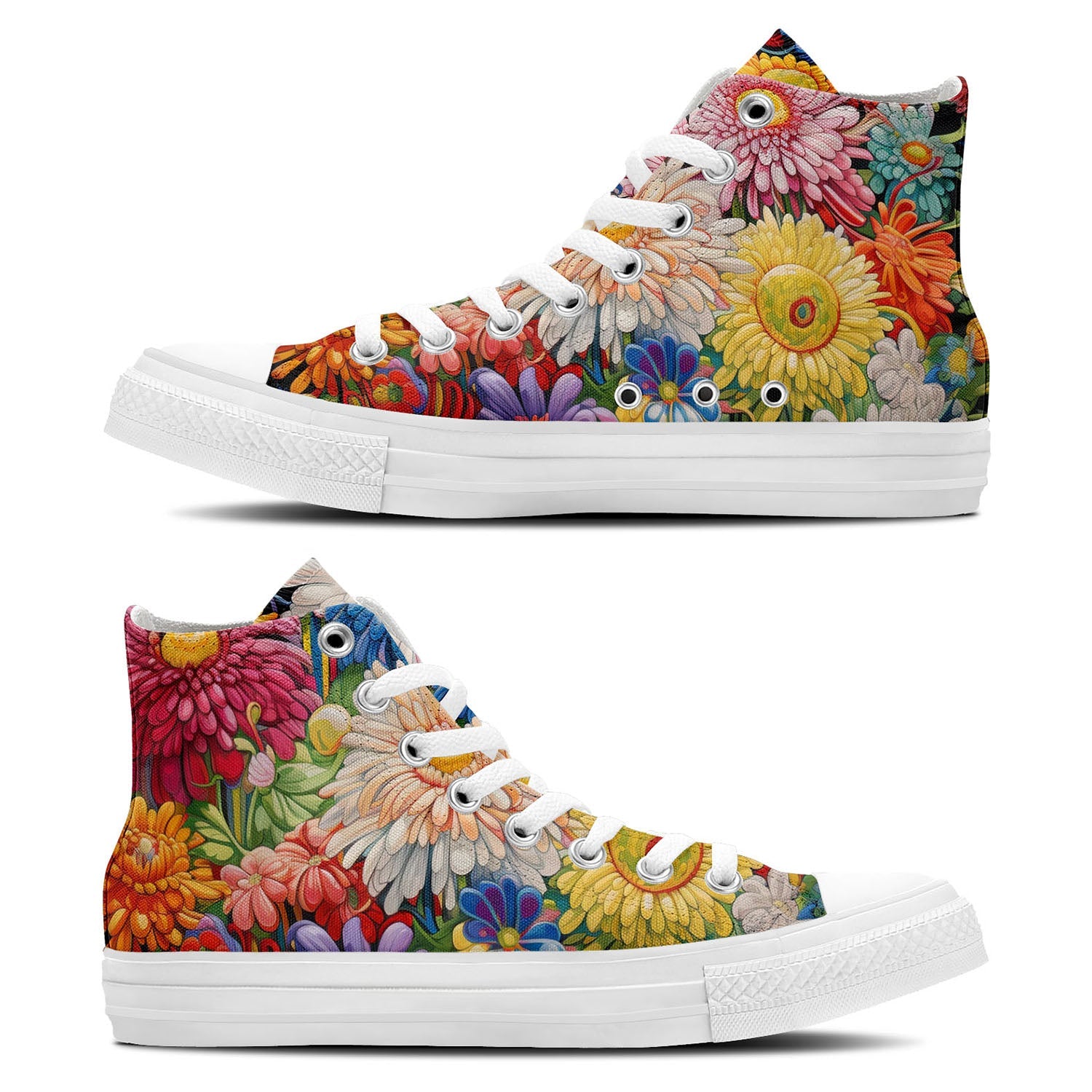 Blooms Elegance: Men and Women's Mid-Top Canvas Shoes - Elevate Your Style with Central-High Canvas Shoes Featuring the Playful Elegance of Artistic Chrysanthemum Designs