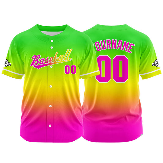 Custom Full Print Design Baseball Jersey rose red-yellow-green
