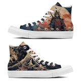 Swordplay Chic: Central-High Canvas Shoes featuring Japanese Samurai Imagery – A Bold Fashion Statement for Both Genders