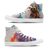 Colorful Companions: Central-High Canvas Shoes featuring Dripping Art Dog Illustrations – Unleash Your Style with Every Step, Pawsitively Fashionable