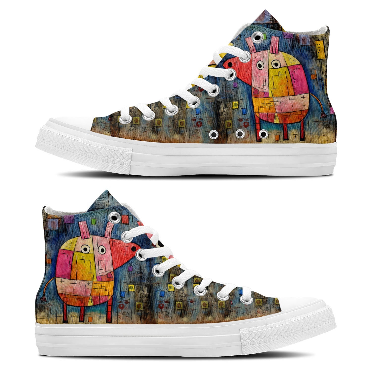 Swine Symphony: Men and Women's Mid-Top Canvas Shoes - Elevate Your Style with Central-High Canvas Shoes Featuring the Charming Artistry of Timeless Pig Designs