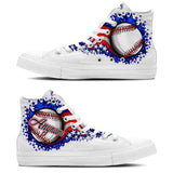 custom high top canvas shoes white-blue-red