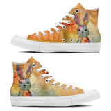 Whimsical Hops: Unisex Mid-Top Canvas Shoes - Step into Artistc Artful Wonderland with Playful Rabbit Prints for Men and Women