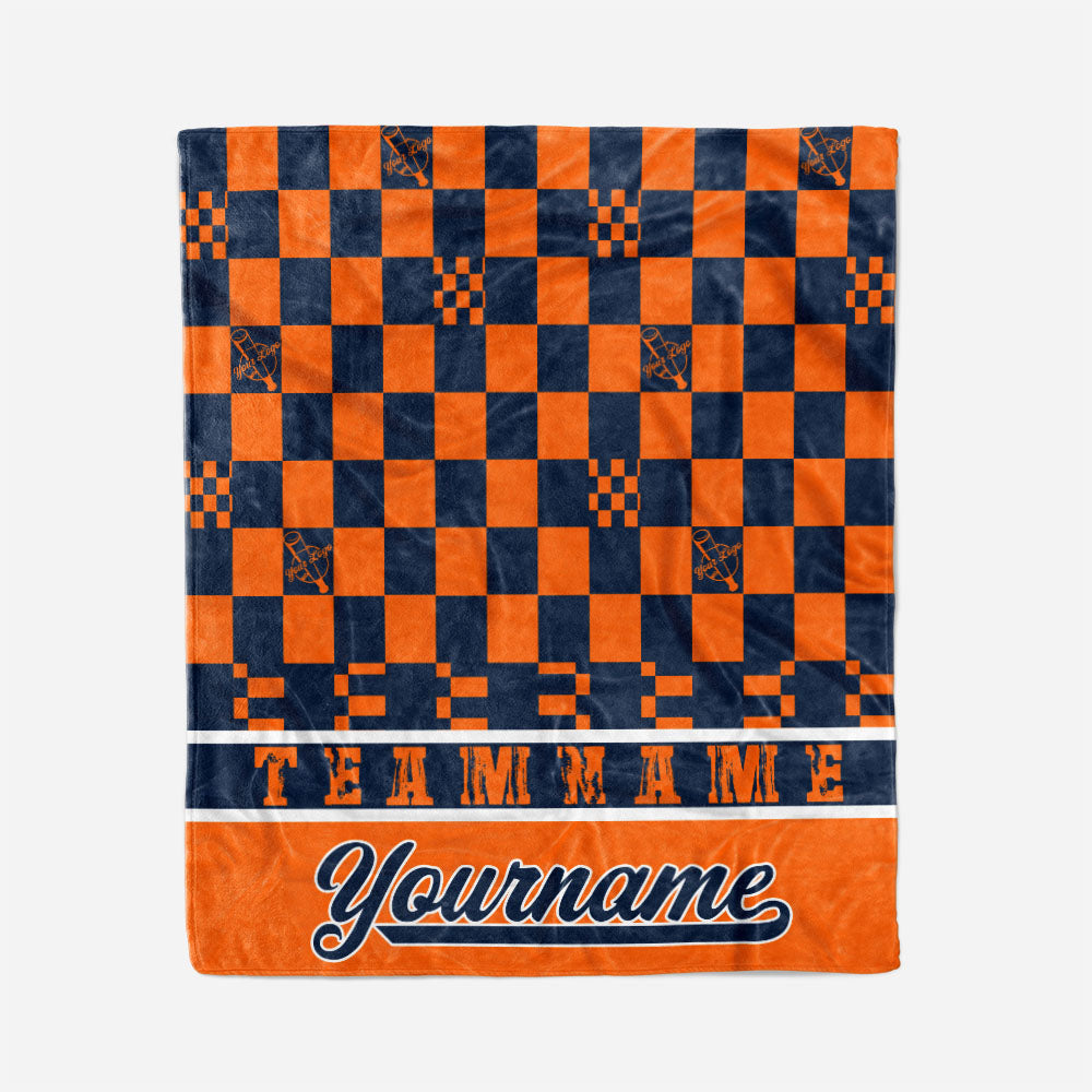 custom ultra-soft micro fleece blanket orange-navy