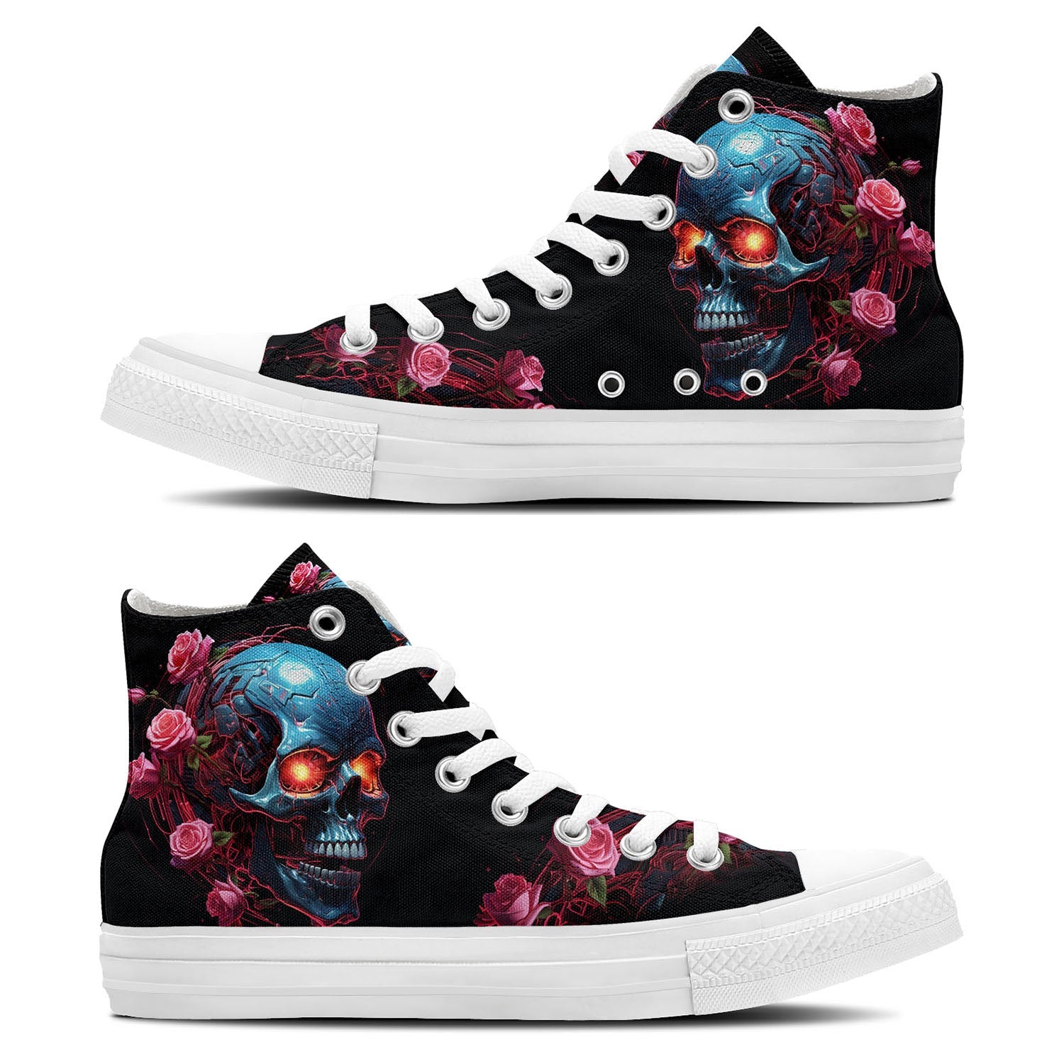 Skull Symphony: Unisex Mid-Top Canvas Shoes - Step into a Vibrant Melody of Color with Skull-inspired Pencil Art for Men and Women