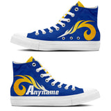 custom high top football canvas shoes blue-yellow