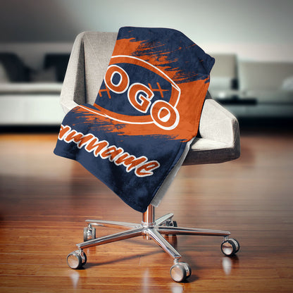 custom ultra-soft micro fleece blanket navy-orange