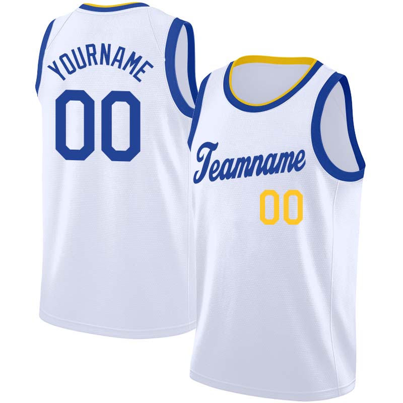 custom authentic  basketball jersey white-blue-yellow