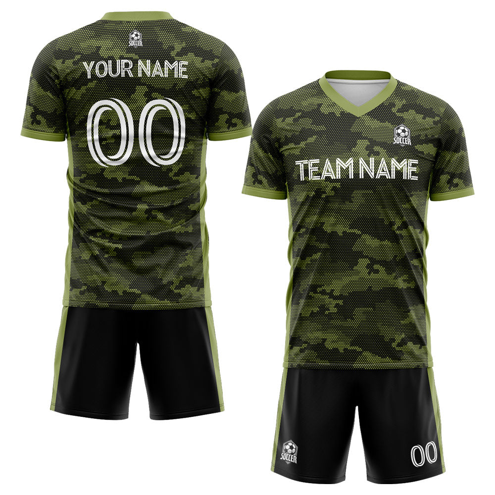 custom soccer set jersey kids adults personalized soccer army green