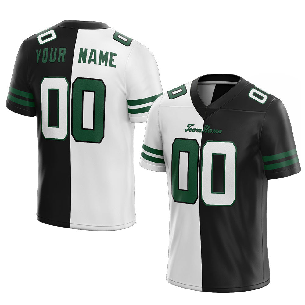 custom authentic split fashion football jersey black-white-green