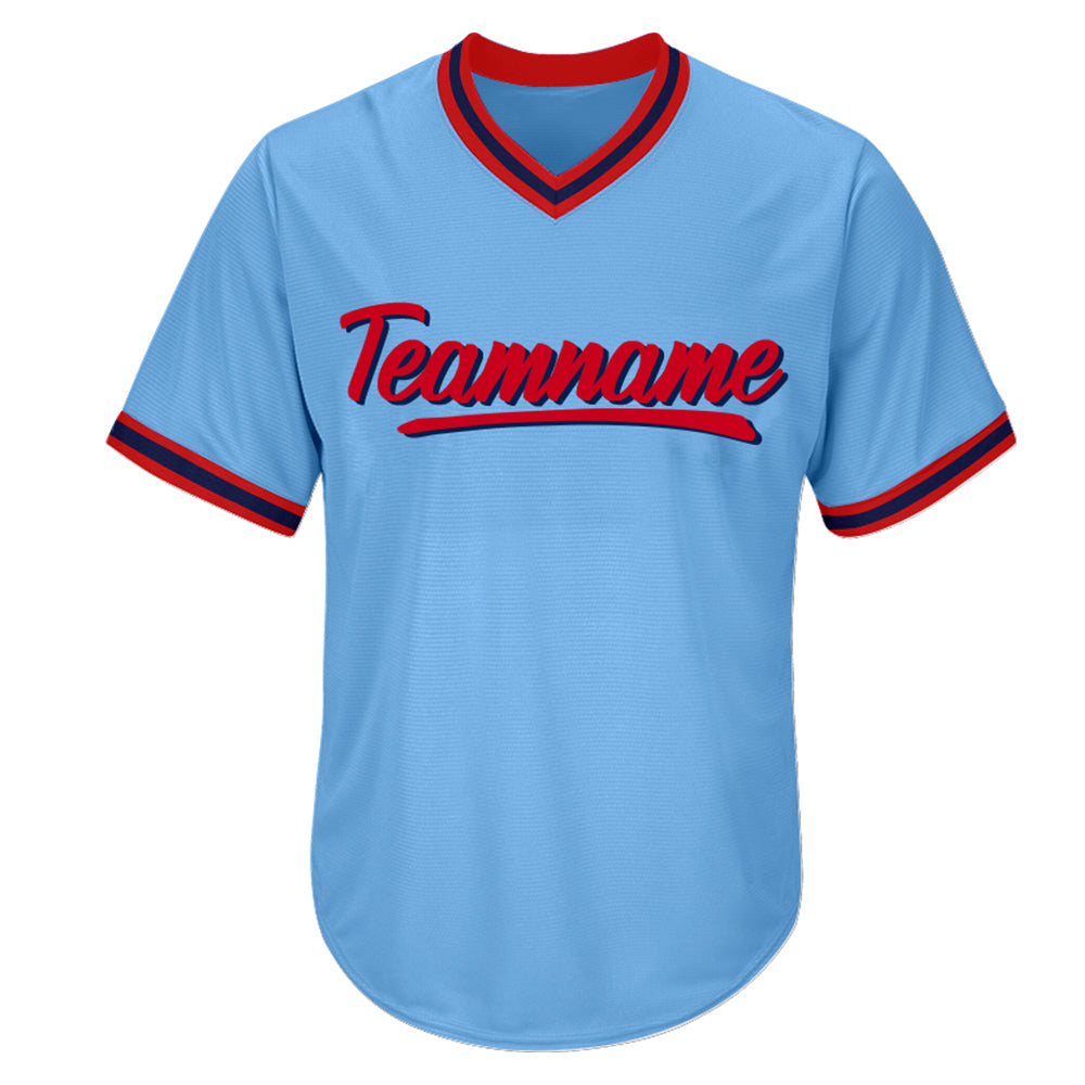 custom baseball jersey light blue-red-navy