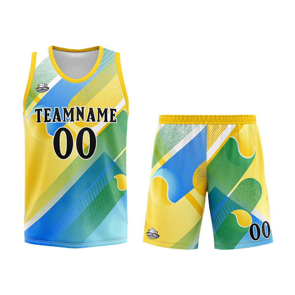 Custom Basketball Jersey Uniform Suit Printed Your Logo Name Number Yellow&Blue