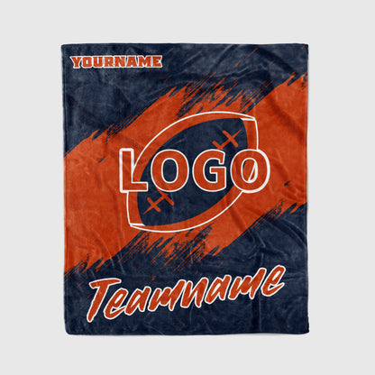 custom ultra-soft micro fleece blanket navy-orange