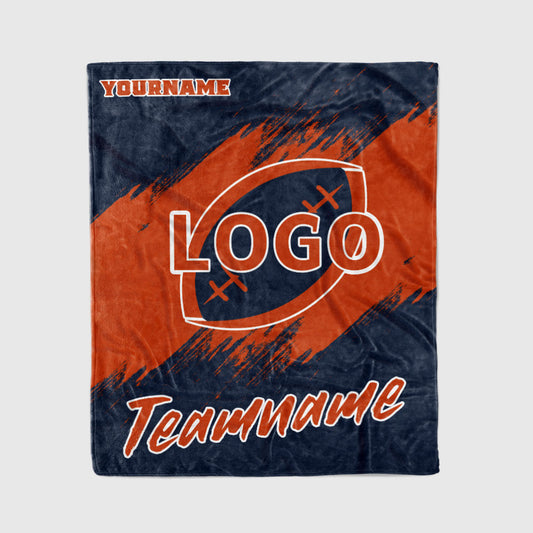 custom ultra-soft micro fleece blanket navy-orange